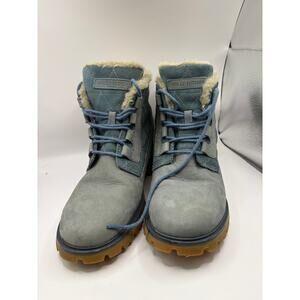 Helly Hansen Ankle Vega Suede Boots Womens US 8 Blue Faux Fur Lace Up Quilted